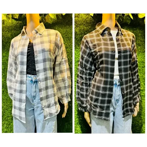 Fancy Blend Checked Shirt For Women Pack Of 2