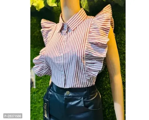 Fancy Cotton Blend Striped Shirt For Women-thumb0