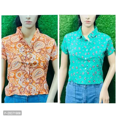 Fancy Mos Crepe Printed Shirt For Women Pack Of 2-thumb0