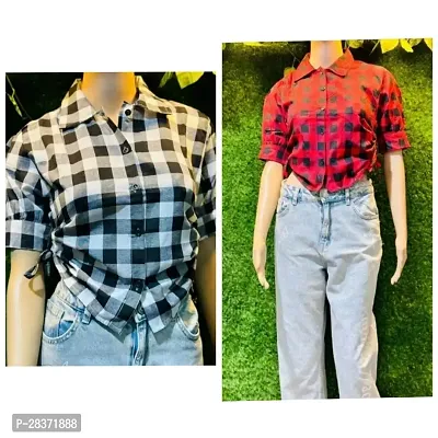 Fancy Cotton Blend Checked Shirt For Women Pack Of 2-thumb0