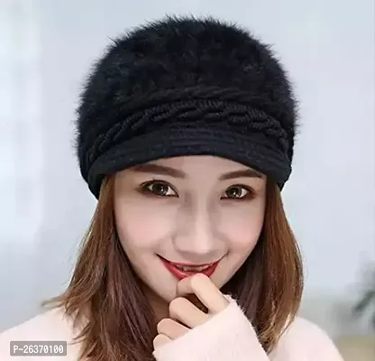 Stylish Black Wool Beanie Cap For Women And Girls-thumb0