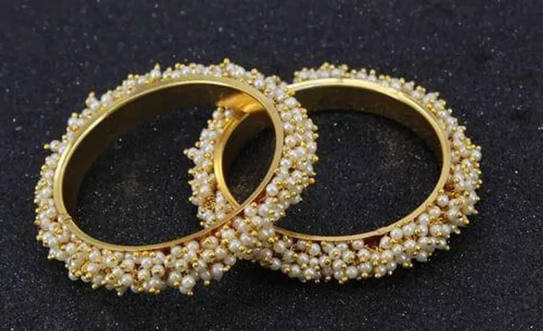 Gold Plated Brass Pearl Bangles For Womens