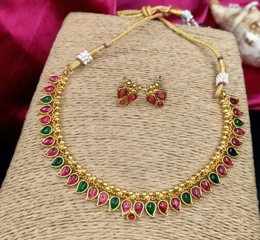 Traditional Alloy Gold Plated Stone Necklace Set