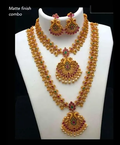 Partywear Brass Kundan Long Necklace Set