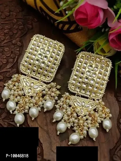 Elegant Alloy Kundan Pearl Earrings For Women