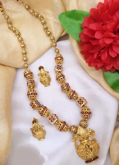 Traditional Gold Plated Long Necklace Set