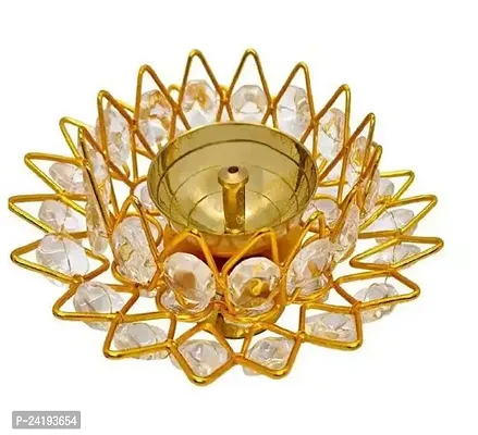 Crystal Round Brass Small Kamal Deep Jyoti Oil Lamp (Golden)-thumb0