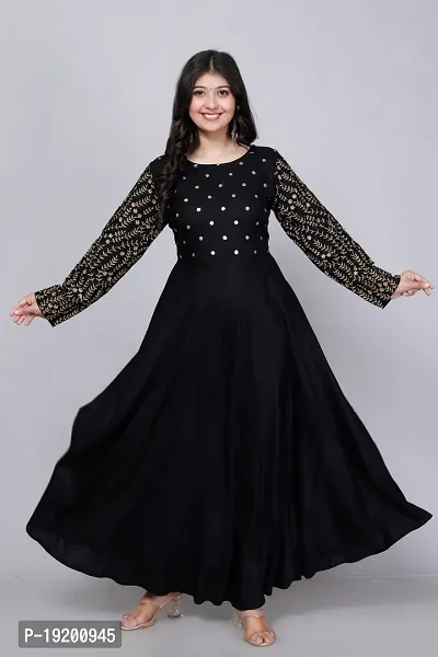 Me Gusta Women's Rayon Black  Gold Embroidery Work Gown Dress-thumb2