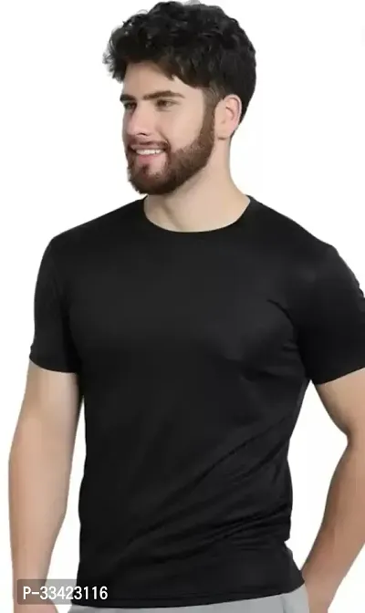 Elegant Polyester Blend Solid Round Neck Tees For Men-thumb0