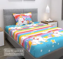 GACHDECOR All Around Elastic Fitted Single Bed Size Bedsheet with 1 Large Pillow Covers Fits Upto Mattress of 8 Inches, Size - 36 x 72 x 8 Inches, Kids Unicorn-thumb2