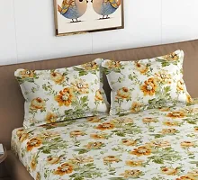 Decoreza 210 TC Elastic Fitted King Size Glace Cotton Double Bedsheet with 2 Pillow Covers, Size- 72 inch x 78 inch, Gold Floral-thumb2
