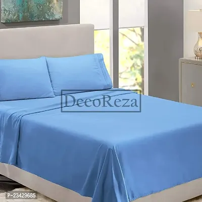 DECOREZA Glace Cotton Plain Solid Bedsheet for Single Bed with One Pillow Cover for Hotels |Home |Hospital |Guest House (Sky Blue, Single Bed)-thumb2