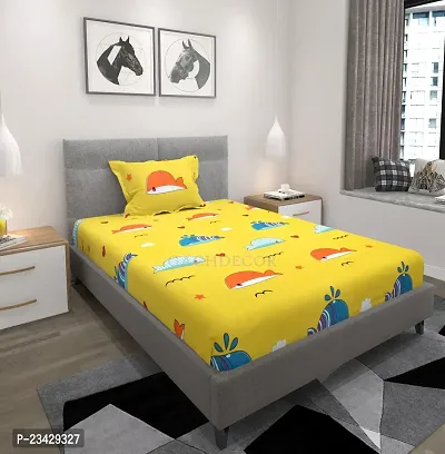 GACHDECOR All Around Elastic Fitted Single Bed Size Bedsheet with 1 Large Pillow Covers Fits Upto Mattress of 8 Inches,Size - 36 x 72 x 8 Inches- Yellow Fish-thumb0