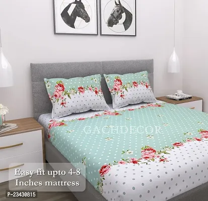 GACHDECOR All Around 60 x 78 Elastic Fitted Queen Size Double Bed Bedsheet with 2 Pillow Covers Fits Upto Mattress of 8 Inch, Size - 60 x 78 x 8 Inches,Green White Spots-thumb3