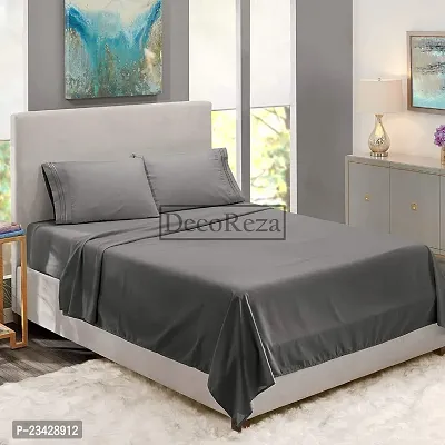 DECOREZA Glace Cotton Plain Solid Bedsheet for Single Bed with One Pillow Cover for Hotels |Home |Hospital |Guest House (Dark Grey, Single Bed)-thumb4