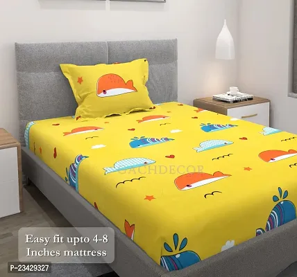 GACHDECOR All Around Elastic Fitted Single Bed Size Bedsheet with 1 Large Pillow Covers Fits Upto Mattress of 8 Inches,Size - 36 x 72 x 8 Inches- Yellow Fish-thumb3