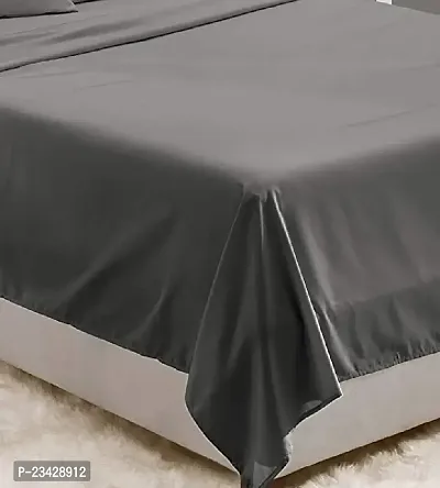 DECOREZA Glace Cotton Plain Solid Bedsheet for Single Bed with One Pillow Cover for Hotels |Home |Hospital |Guest House (Dark Grey, Single Bed)-thumb2
