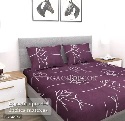 GACHDECOR Cotton All Around Elastic Fitted Queen Size Double Bed Bedsheet With 2 Large Pillow Covers Fits Upto Mattress Of 8 In, Size - 60 X 78 X 8 In, Maroon Tree-thumb3