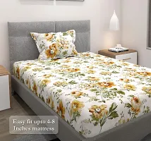 GACHDECOR All Around Elastic Fitted Single Bed Size Bedsheet with 1 Pillow Cover Fits Upto Mattress of 8 Inches, Size - 36 x 72 x 8 Inches- (Multi-Flower) (Golden-Flower)-thumb2