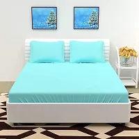 DECOREZA Glace Cotton Plain Solid  Striped Bedsheet for Double Bed with Two Pillow Covers for Hotels |Home |Hospital |Guest House (Aqua Blue, Double Bed Solid)-thumb3