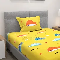 GACHDECOR All Around Elastic Fitted Single Bed Size Bedsheet with 1 Large Pillow Covers Fits Upto Mattress of 8 Inches,Size - 36 x 72 x 8 Inches- Yellow Fish-thumb1
