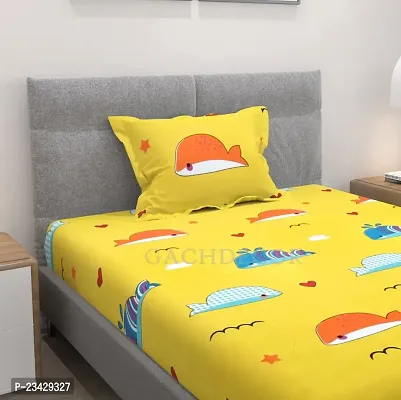 GACHDECOR All Around Elastic Fitted Single Bed Size Bedsheet with 1 Large Pillow Covers Fits Upto Mattress of 8 Inches,Size - 36 x 72 x 8 Inches- Yellow Fish-thumb2