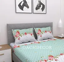 GACHDECOR All Around 60 x 78 Elastic Fitted Queen Size Double Bed Bedsheet with 2 Pillow Covers Fits Upto Mattress of 8 Inch, Size - 60 x 78 x 8 Inches,Green White Spots-thumb1