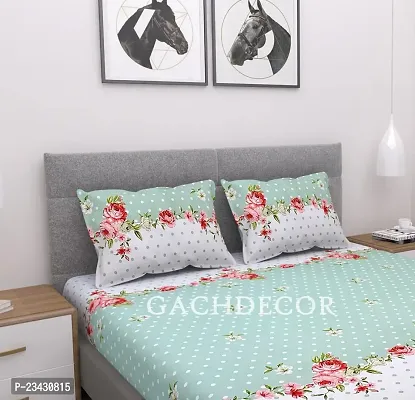 GACHDECOR All Around 60 x 78 Elastic Fitted Queen Size Double Bed Bedsheet with 2 Pillow Covers Fits Upto Mattress of 8 Inch, Size - 60 x 78 x 8 Inches,Green White Spots-thumb2