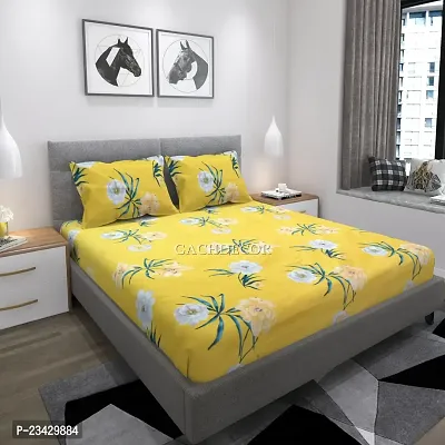 GACHDECOR All Around Cotton Elastic Fitted King Size Double Bed Bedsheet with 2 Large Pillow Covers Fits Upto Mattress of 8 Inches, Size -72 x 78 x 8 Inches (Yellow Floral)