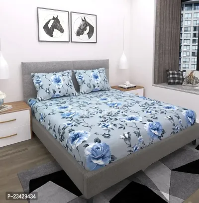 GACHDECOR All Around Elastic Fitted Queen Size Double Bed Bedsheet with 2 Large Pillow Covers Fits Upto Mattress of 8 Inches,Size - 60 x 78 x 8 Inches- Grey Flower