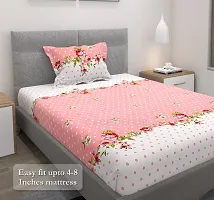GACHDECOR All Around Elastic Fitted Single Bed Size Bedsheet with 1 Large Pillow Covers Fits Upto Mattress of 8 Inches, Size - 36 x 72 x 8 Inches, Pink Polka-thumb2
