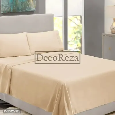 DECOREZA Glace Cotton Plain Solid Bedsheet for with Pillow Cover for Hotels |Home |Hospital |Guest House (Single Bed, Ivory)-thumb2