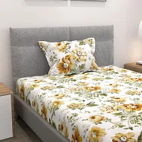 GACHDECOR All Around Elastic Fitted Single Bed Size Bedsheet with 1 Pillow Cover Fits Upto Mattress of 8 Inches, Size - 36 x 72 x 8 Inches- (Multi-Flower) (Golden-Flower)-thumb1