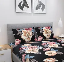 GACHDECOR Cotton All Around Elastic Fitted Queen Size Double Bed Bedsheet With 2 Large Pillow Covers Fits Upto Mattress Of 8 Inches,Size - 60 X 78 X 8 Inches- Black Flower-thumb1