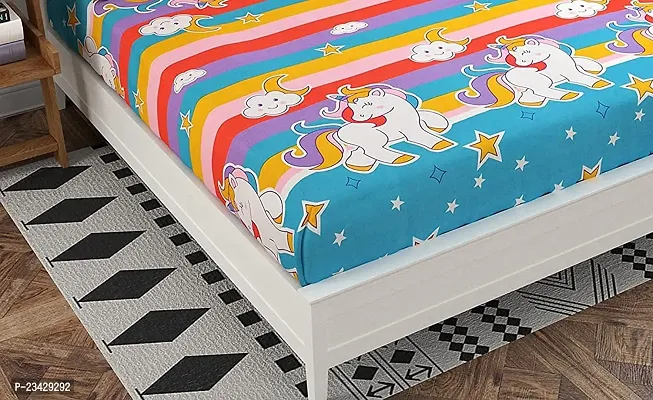 DECOREZA Homes- Luxury Cutie Glace Cotton Cartoon Printed Size Single Bedsheet with 1 Pillow Covers, Aqua Unicorn (Aqua Unicorn, Single Bedsheet)-thumb2