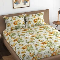 Decoreza 210 TC Elastic Fitted King Size Glace Cotton Double Bedsheet with 2 Pillow Covers, Size- 72 inch x 78 inch, Gold Floral-thumb1
