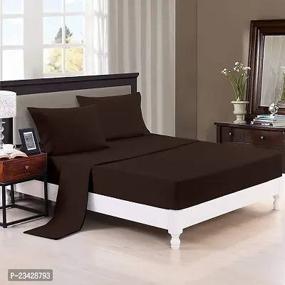 DECOREZA Solid Bedsheet 140 GSM Microfiber 144 Tc Double Bedsheet with 2 Pillow Covers- (Dark Brown, Double)