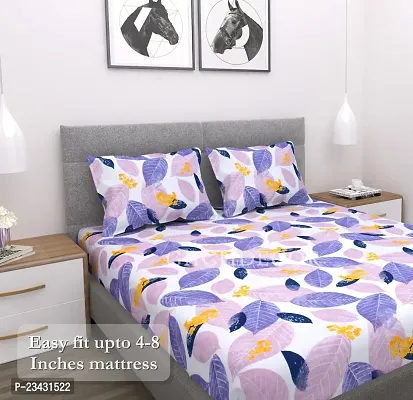 GACHDECOR All Around 72 x 72 Elastic Fitted Bedsheets King Size Double Bed Bedsheet with 2 Pillow Covers Fits Upto Mattress of 8 Inches, Size - 72 x 72 x 8 Inches, Lavender Leafy-thumb3