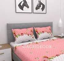 GACHDECOR 72 x 78 King Size Cotton Feel Glace Cotton Elastic Fitted King Size Double Bed Bedsheet with 2 Pillow Covers- (Pink-Dot)-thumb1