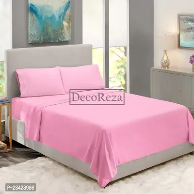 DECOREZA Glace Cotton Plain Solid Bedsheet for with Pillow Cover for Hotels |Home |Hospital |Guest House (Single Bed, Pink)-thumb0