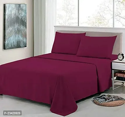 DECOREZA Glace Cotton Plain Solid  Striped Bedsheet for Double Bed with Two Pillow Covers for Hotels |Home |Hospital |Guest House (Wine, Double Bed Solid)-thumb2