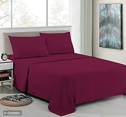 DECOREZA Glace Cotton Plain Solid Bedsheet for Double Bed with Two Pillow Covers for Hotels |Home |Hospital |Guest House (Maroon, Double Bed)
