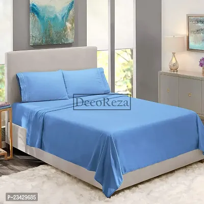 DECOREZA Glace Cotton Plain Solid Bedsheet for Single Bed with One Pillow Cover for Hotels |Home |Hospital |Guest House (Sky Blue, Single Bed)