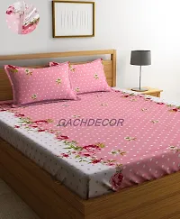 Fancy Glace Cotton Floral Fitted Elastic 2 Bedsheet With 4 Pillow Covers-thumb1