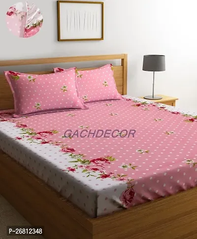 Fancy Glace Cotton Floral Fitted Elastic 2 Bedsheet With 4 Pillow Covers-thumb2