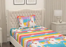 DECOREZA Homes- Luxury Cutie Glace Cotton Cartoon Printed Size Single Bedsheet with 1 Pillow Covers, Aqua Unicorn (Aqua Unicorn, Single Bedsheet)-thumb2