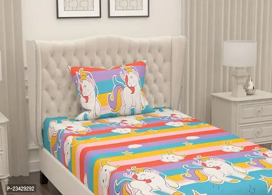 DECOREZA Homes- Luxury Cutie Glace Cotton Cartoon Printed Size Single Bedsheet with 1 Pillow Covers, Aqua Unicorn (Aqua Unicorn, Single Bedsheet)-thumb3