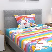 GACHDECOR All Around Elastic Fitted Single Bed Size Bedsheet with 1 Large Pillow Covers Fits Upto Mattress of 8 Inches, Size - 36 x 72 x 8 Inches, Kids Unicorn-thumb1