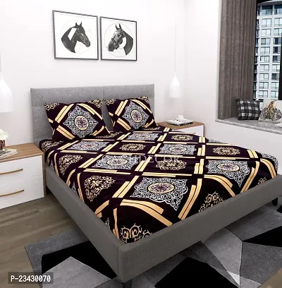 GACHDECOR All Around Elastic Fitted Bedsheets King Size 72 x 72 Double Bed Bedsheet with 2 Pillow Covers Fits Upto Mattress of 8 Inches, Size - 72 x 72 x 8 Inches, Brown Damask-thumb0