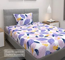 GACHDECOR All Around Elastic Fitted Single Bed Size Bedsheet with 1 Large Pillow Covers Fits Upto Mattress of 8 Inches,Size - 36 x 72 x 8 Inches- Lavender Leafy-thumb2